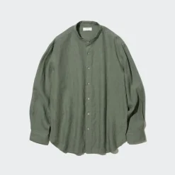 Hemden*UNIQLO 100 % Premium Leinen Langarm Hemd Mit Stehkragen