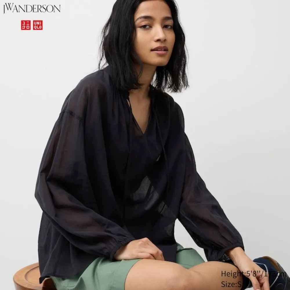 Hemden & Blusen*UNIQLO Transparente Baumwolle Bluse Mit Weiten Armeln