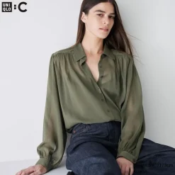 Hemden & Blusen*UNIQLO Transparente Oversized Langarm Bluse